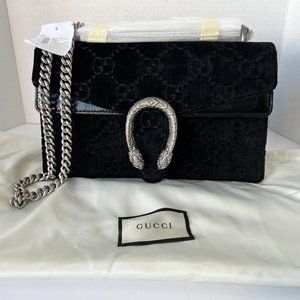 Gucci Dionysus GG Black Velvet Small Chain Shoulder Bag